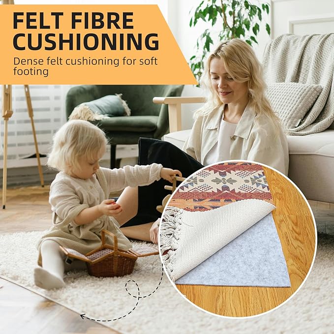 Non Slip Rug Pad, Natural Rubber Backing Rug Pads 1/4” Thick, Felt Rug Gripper Pad, Non Slip Under Carpet Mat, Under Rug Cushion for Hardwood Floors, Carpet Runners (2x6FT)