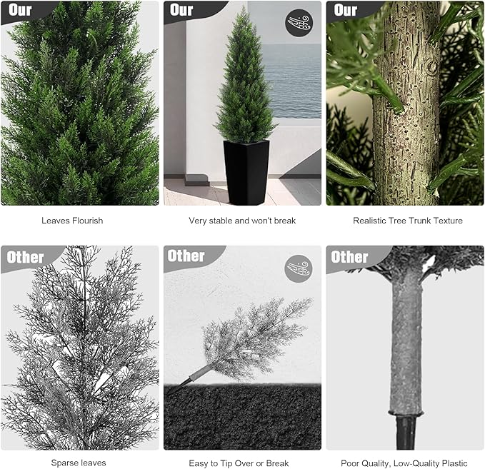 5FT Tall 2 Set Artificial Topiary Cedar Tree, Indoor Realistic Faux Cypress Plants with Square Flowerpot, Outdoor Evergreen Fake Shrubs for Home Living Room Front Porch Decor