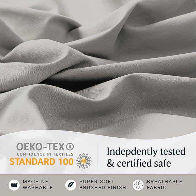LuxClub 4 PC King Sheet Set, Deep Pockets Wrinkle Free Cooling Bed Sheets Hotel Bedding for Women, Men, Includes 1 Fitted Sheet, 1 Flat Sheet and 2 Pillowcases-Soft Light Taupe