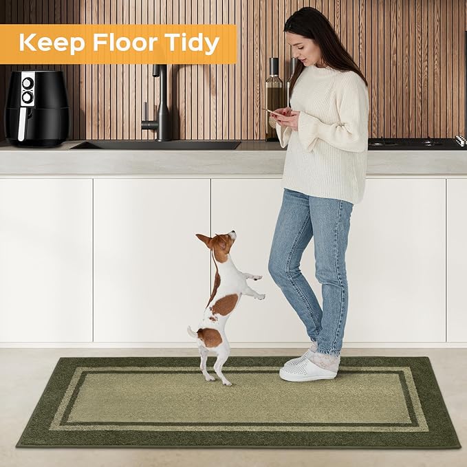 Kitchen Rugs 24" x 70", Non-Slip Machine Washable Kitchen Runner Rugs Floor Mats, Absorbent Comfort Standing Mats for Kitchen, Sink, Laundry and Hallway, Rolled Packaging, Budding Green & Sage Green