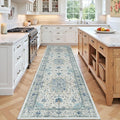 Area Rugs 3'x9' Washable Non-Slip, Floral Vintage Distress Print Pattern Medallion Carpet for Living Room Bedroom Dining Room, Light Blue Navy Beige Gray White