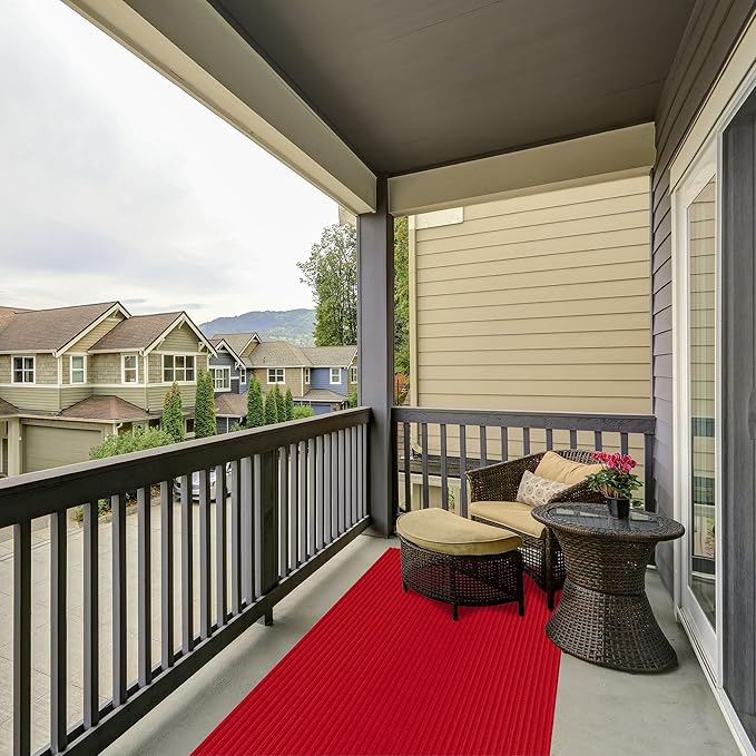 Ottomanson 2' x 30' Hallway Runner with Scraper Pile - Extra Durable Non-Slip Rug Mat for Indoor & Outdoor Use - Ideal for Kitchen, Entryway, Patio & Garage - High-Traffic Carpet, Red