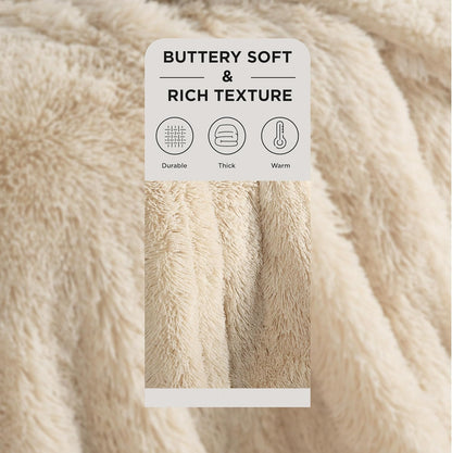 Bedsure GentleSoft Fluffy Beige Blankets Queen Size for Bed, Thick Sherpa Faux Fur Fleece Fuzzy Plush Winter Warm Heavy Soft Queen Blankets, Bedroom Decor Beige Gifts Cozy Gifts for Women Men, 90x90