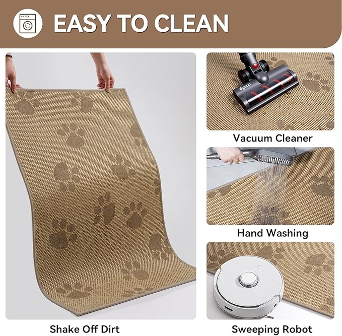 Door Mat Indoor Entrance 24"x35", 0.16" Thin Paw Print Low Pile Doormat, Non Slip Welcome Mat, Trap Dirt and Moisture, Easy Clean, Brown