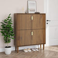Smuxee Shoe Cabinet with 2 Flip Drawers, 31.5" Walnut Hidden Shoe Storage Cabinet with Line Groove Design, Freestanding Shoe Organizer Cabinet for Hallway, Entryway, Living Room