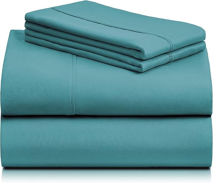LuxClub 4 PC Queen Sheet Set, Deep Pockets Wrinkle Free Cooling Bed Sheets Hotel Bedding for Women, Men, Includes 1 Fitted Sheet, 1 Flat Sheet and 2 Pillowcases-Silky Soft Teal