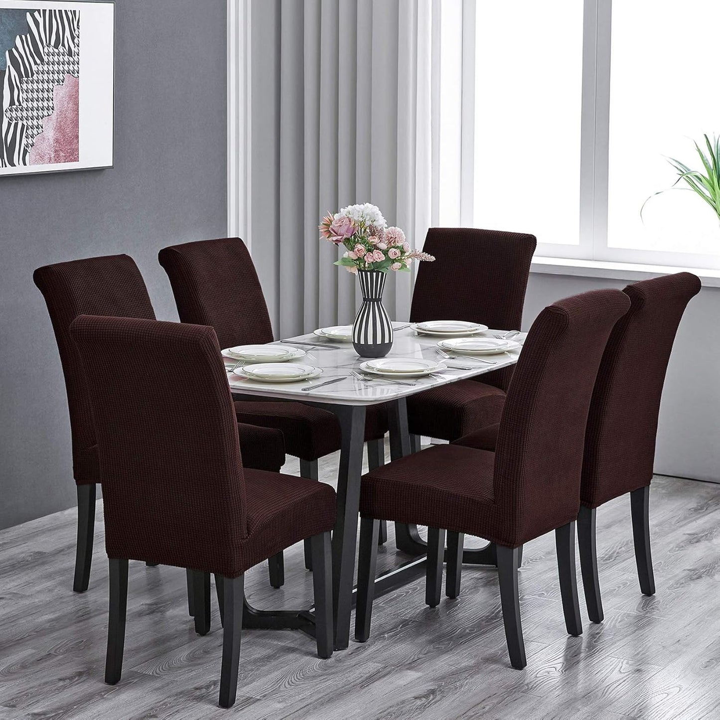 Howhic Stretch Chair Covers for Dining Room Set of 4, Removable Washable Dining Room Chair Covers, Dining Chair Slipcovers Seat Protector, Great Home Decor and Banquet Upholstery (Chocolate, 4 Pack)