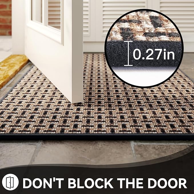 Door Mat 24x72 Dirt Resistant and Absorbent, Non-Slip Rubber Backing Floor Mats, Easy Clean Low-Profile Doormat for Entryway, Front Door, Inside Entrance Black