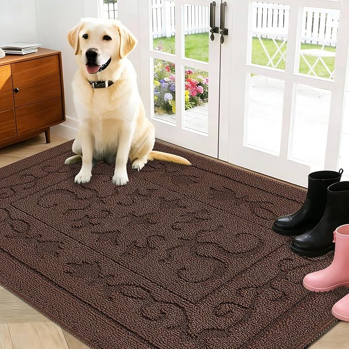 FONEYI Indoor Door Mat 32" x 48", Dirt Trapper Door Mats Non-Slip Entryway Rugs Washable, Absorbent Resist Dirt Welcome Mat, Low Profile Inside Floor Mats for Front Back Door and Entryway, Coffee