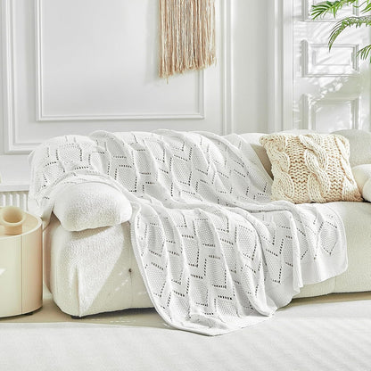 Longhui bedding Chunky Cotton Knit Throw Blanket for Couch, Sofa, Bed, or Chair, Decorative Breathable Fall Cable Knit Blanket 51 x 63 Inches, Medium Weight Cream