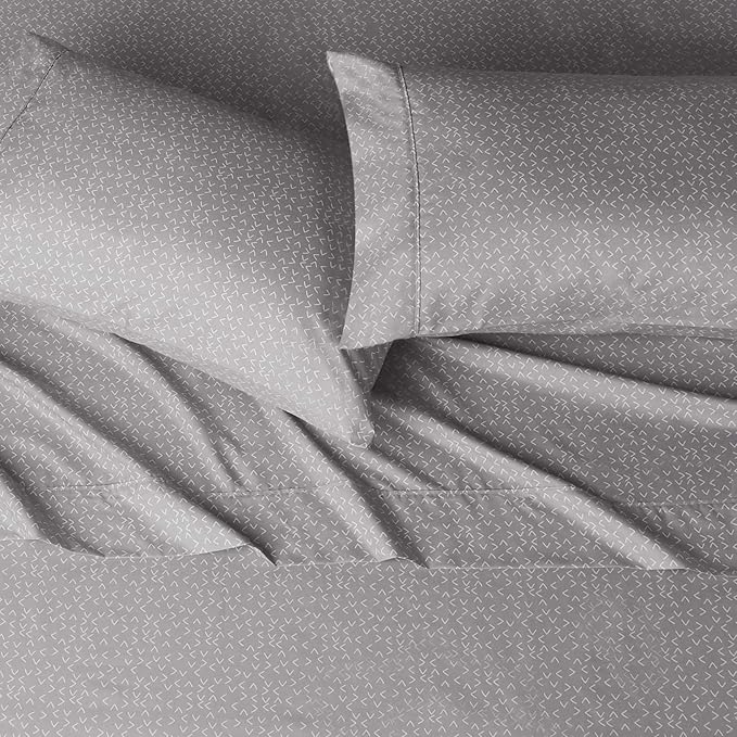 Amazon Basics Lightweight Super Soft, Comfortable Easy Care Microfiber 4 Piece Bed Sheet Set With 14-Inch Deep Pockets, Full, Gray Arrows, Geometric