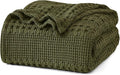 PHF 100% Cotton Waffle Weave Blanket Twin Size for Bed, Soft Lightweight & Breathable, All-Season Comfort, Luxury Aesthetic Woven Bedding for Home Decor, 66"x90", Capulet Olive