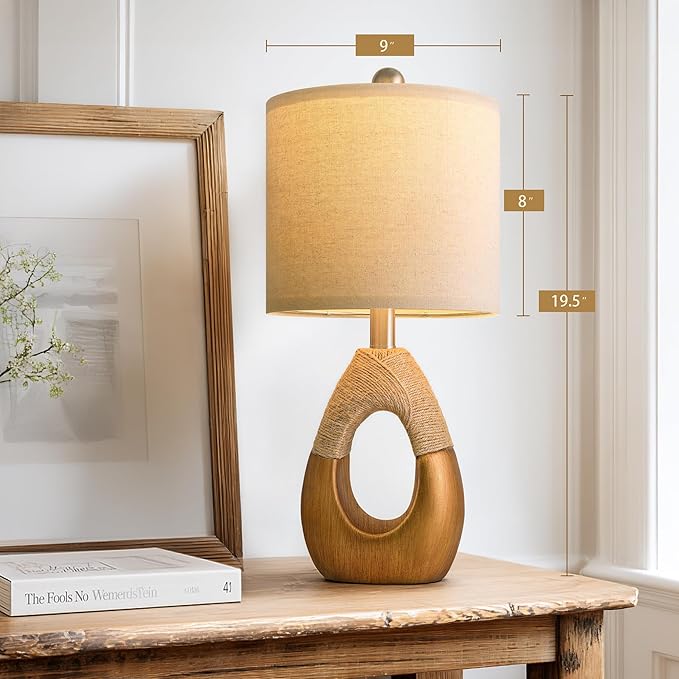 OYEARS 19" Table Lamps Set of 2, Boho Lamps for Living Room, Rustic Bedside Lamps for Bedroom, Farmhouse Rattan Table Lamp, Small Space Nightstand Lamp for Home Office (Bulb Not Included, Gold)