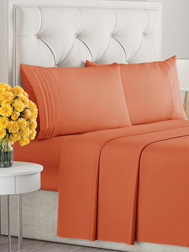 Queen Size 4 Piece Sheet Set - Extra Soft, Breathable And Cooling Sheets - Hotel Luxury Bed Sheets for Women & Men - Deep Pockets, Easy-Fit & Wrinkle-Free Sheets - Harvest Pumpkin Oeko-Tex Bed Sheets