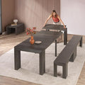 Transformer Table - Solid Wood Extendable Dining Table, Seats 2-12, Extendable Dining Room Table, Space-Saving Furniture, Expandable Dining Furniture (Dark Grey, Table + Bench + Coffee Table)