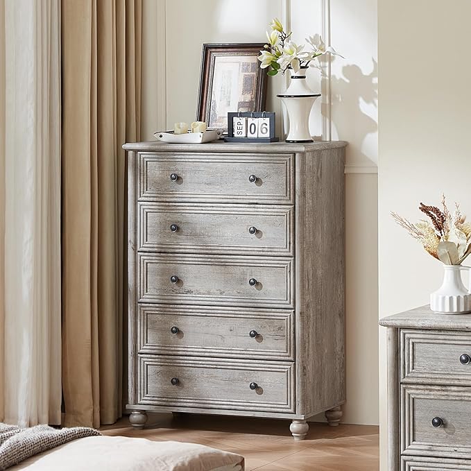 Farmhouse Dressers & Night Stand Set of 4, Wood 54" Wide Dresser & 45" Tall Chest of Drawers, 18" with Charging Station Nightstand Set of 2, Bedroom Furniture Dresser Set for Home Living Room Hallway