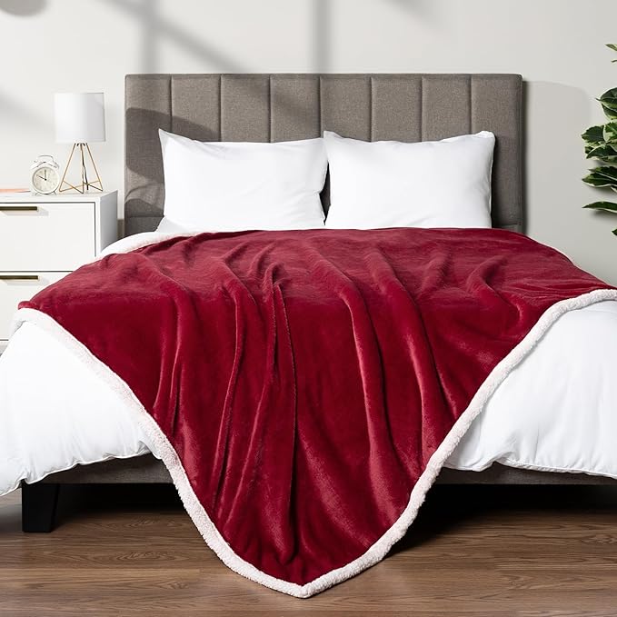 Pavilia Sherpa Fleece Blanket for Bed, Queen Size, Maroon Red, Plush Soft Fuzzy, Cozy Reversible Winter Blanket for Women & Men, 90x90 Inches