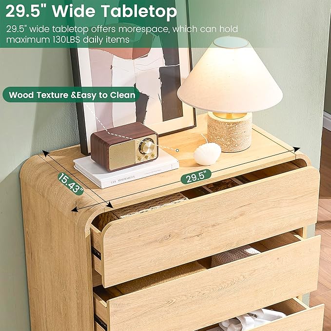 5 Drawer Dresser, Modern Dresser with Storage, Chest Drawers with Wood Grain Texture, Drawers Organizer for Bedroom, Living Room, Hallway, Natural.