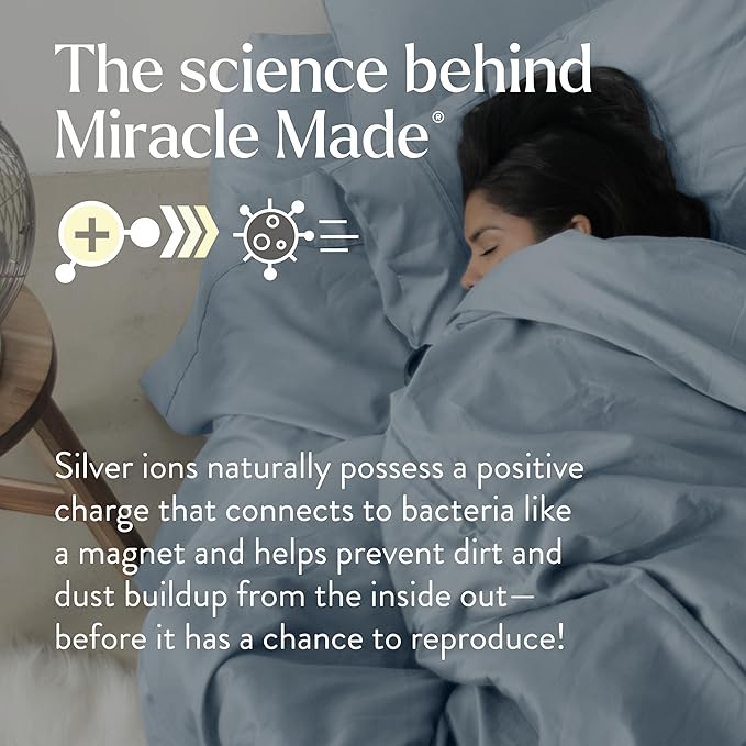 Miracle Made Extra Luxe Soft Cooling Pillowcase, 2-Piece Silver-Infused Cotton Fabric – Lightweight, Thermoregulating, Breathable Cover for Sensitive Skin, King/Cali King Size, Sky Blue