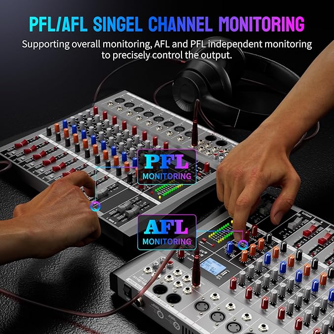 Professional DJ Audio Mixer - 8 Channel DJ Bluetooth Controller Sound Mixer w/DSP 16 Preset Effects, USB Interface, 8 XLR Mic/Line Input, AUX, FX Processor MP3 Player, Headphone Jack