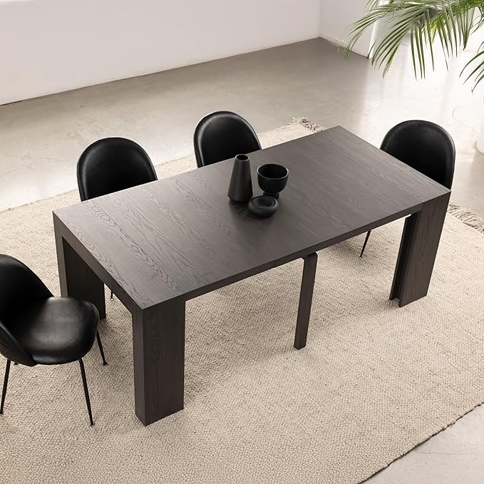 Transformer Table - Solid Wood Extendable Dining Table, Seats 2-12, Extendable Dining Room Table, Space-Saving Furniture, Expandable Dining Furniture, Black (Table Only)