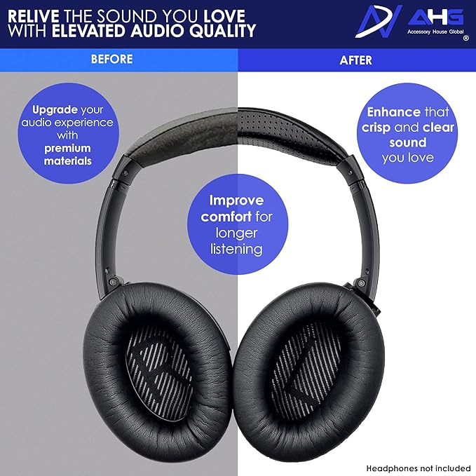 AHG Sheepskin QC35 ii Headband / QC35 Headband pad Cushion Cover. Compatible w/Bose QuietComfort 35 ii Headphones/QuietComfort 35 Headphones (Black). Premium Sheepskin Leather/High-Density Foam