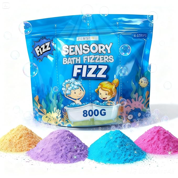 Bath Bombs for Boys - Bath Fizzies Kids Powder – 4 Fizzing Bath Colour Changing Bubble Powder for Children – Fun & Educational Bath Gift Set - Sounds and Sensory Fun