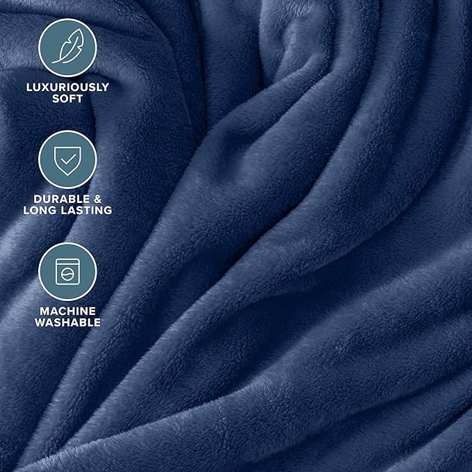 Bare Home Fleece Blanket - Throw/Travel - Ultra-Soft Lightweight for Bed, Sofa, and Couch - Luxury Microplush - Cozy Warm Blanket (Throw/Travel, Dark Blue)