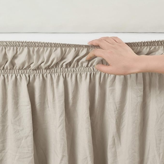 Lush Decor Ruched Ruffle Elastic Easy Wrap Around Bed Skirt Single Queen/King/Cal King Neutral - Queen Bed Skirt - Dust Ruffle - Tan Bedskirts