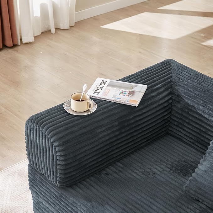 Boneless Couch Folding Couches for Living Room Sofa, Futon Sofa Bed with Sleeper Sofa, Futon Couch with Fixed-Shape Oversized Corduroy Upholstered (Dark Gray, 81 Inches)
