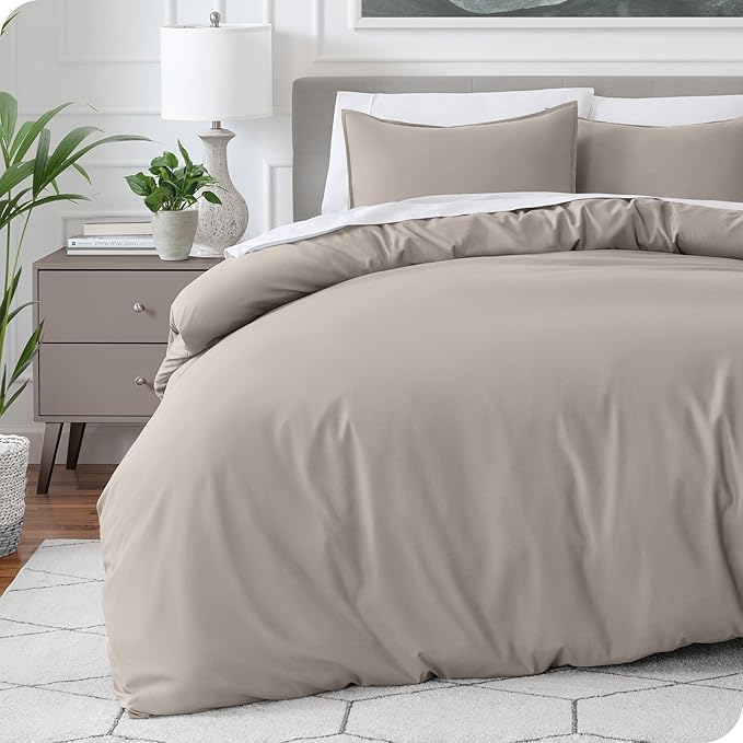 Bare Home Bedding Duvet Cover Queen Size - Premium 1800 Super Soft Collection - Lightweight, Cooling - Soft Breathable Bedding Duvet Cover (Queen, Khaki)