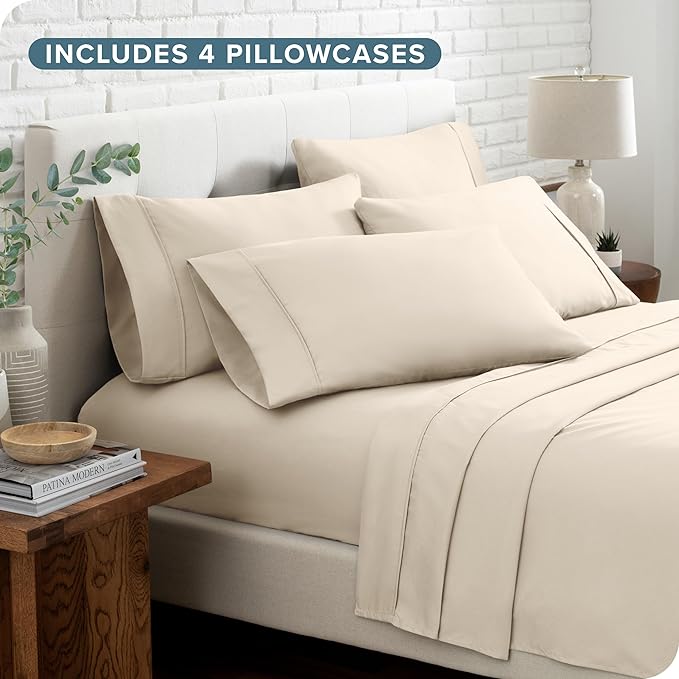 Bare Home Hotel Luxury Full Sheet Set, Extra Soft - 6 Piece Set - Deep Pockets - Easy Fit - Cooling & Breathable - Wrinkle, Fade, Stain Resistant - Includes 4 Pillowcases (Full, Sand)
