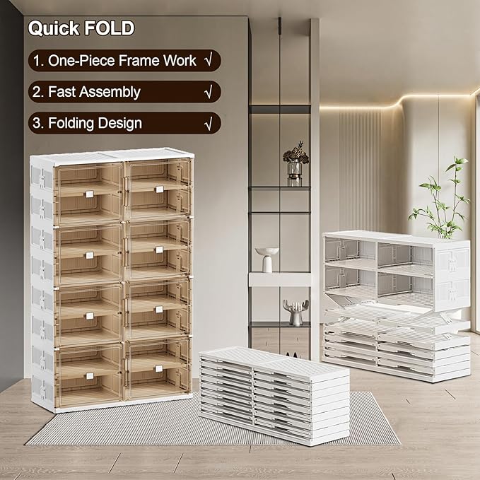 28 Pairs Shoes and Boots Storage Cabinet of 3-Step Fast Installation,Plastic Shoe Box with Clear Magnetic Door for Display, Shoe Organizer for Sneaker, Sandals, Heels (2 Row, 7 Tier)