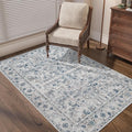 jinchan Lima Vintage Area Rug 3x5 for Entryway - Machine Washable Stain Resistant Non-Slip Low Pile Ultra-Thin Floral Print Indoor Rug for Kitchen Bedroom Living Room (3x5ft, Blue)