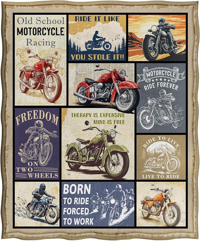 Jekeno Motorcycle Blanket Gifts for Men Boys Women Girls Dad Mom Husband Wife Boyfriend Friends Birthday Christmas Halloween Presents Home Bedroom Living Room Decor Throw Blanket 50"x60"