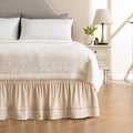 MIYE Wrap Around Ruffled Lace Bed Skirt, Elastic Dust Ruffle with Adjustable Belts, Easy to Put On, Bed Frame Cover, Machine Washable (Embroidered/Beige, Full/Twin-15 Drop)