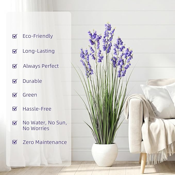 Green Onions Home Decor Fake Plants Lily of The Valley Snake Plant Home DéCor Accents Artificial Grass Room Decor Artificial Plants Indoor Artificial Grass 47“ 1 Pack（Purple）