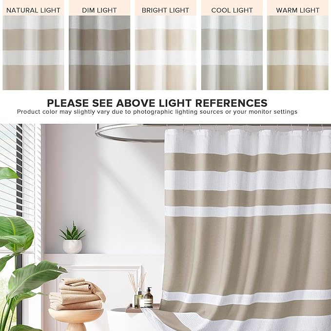 Madison Park Spa Waffle Shower Curtain Pieced Fabric with 3M Scotchgard Moisture Management Modern Home Bathroom Decorations, Stall 54"x78", Taupe