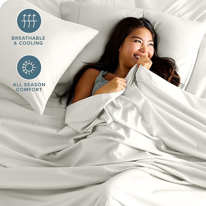 Bare Home Hotel Luxury Full XL Sheet Set, Extra Soft - 6 Piece Set - Deep Pockets - Easy Fit - Cooling & Breathable - Wrinkle, Fade, Stain Resistant - Includes 4 Pillowcases (Full XL, Cream)