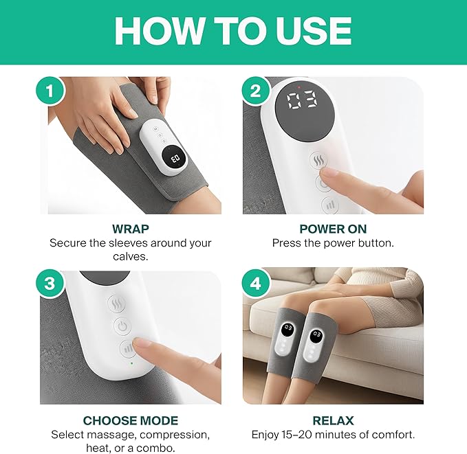 RejuvaFlow 3-in1 Leg Massager - The Official - Triple Method Calf Massager - Adjustable Calf Massager for Everyday Comfort & Relaxation - Dual Pack