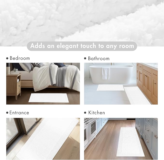 Madison Park Splendor Reversible 100% Cotton Tufted Bathroom Rug-3000 GSM Hotel Quality Luxurious Plush Medium Pile Bath Mat Absorbent, Quick Dry, Shower Room Décor, 24x72, White