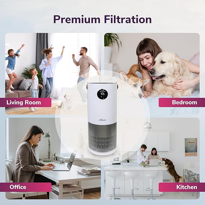 Hunter Fan Company Humidifier and Air Purifier In One, Advanced Filtration Air Purifiers for Home, Air Purifiers for Home Pets, Humidifiers for Bedroom and Humidifiers for Bedroom Baby, White/Silver