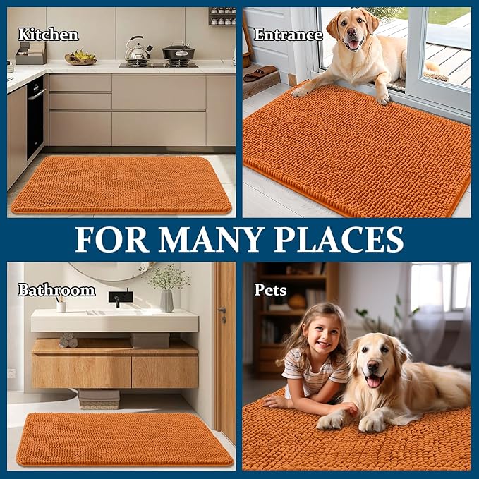 OLANLY Dog Door Mat for Muddy Paws 30x20, Absorbs Moisture and Dirt, Absorbent Non-Slip Washable Doormat, Quick Dry Chenille Mud Mat for Dogs, Entry Indoor Entryway Carpet for Inside Floor, Clay
