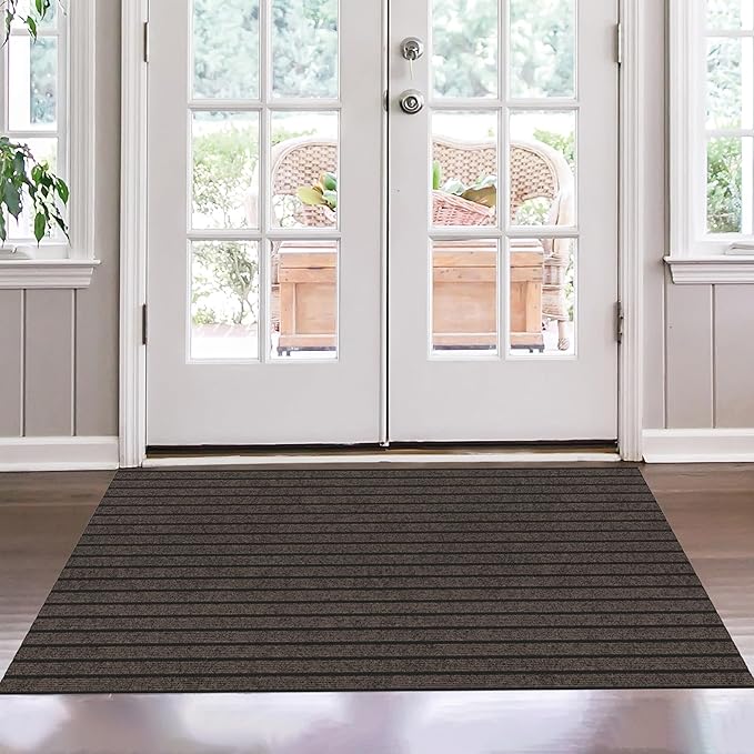 Ottomanson Mud Mat 2'7" x 4' Entryway Rug - Non-Slip Scraper Doormat for Muddy Paws, Dirt Trapping Indoor/Outdoor Mat for High-Traffic Areas, Kitchen, Garage, Patio, Brown