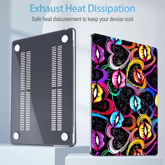 Mektron for 2025 M4 MacBook Air 13.6 Inch A3240 Case Fits 2023 A2681 M2 2024 A3113 M3 Chip with Liquid Retina Display Touch ID, Printed Plastic Hard Shell Cover for MacBook Air 13.6", Colorful Lips