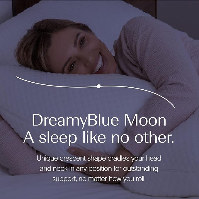 DreamyBlue Moon Pillow • Adjustable Loft, Luxury Cover, Shredded Memory Foam • for Back, Side and Combination Sleepers • Neutral Alignment for All • CertiPUR-US Certified Foam (Queen)