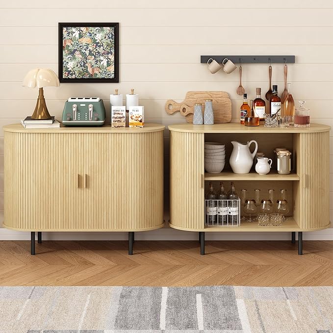 ONBRILL 40" Sideboard Buffet Cabinet with Storage, Storage Cabinet with Sliding Door & Adjustable Shelf, Modern Accent Coffee Bar Console Table for Kitchen, Entryway, Oak