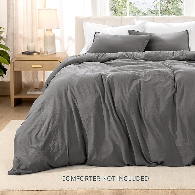 Bare Home Microfiber Duvet Cover Set - Ultra Soft Washed Microfiber - King/California King - Linen-Like Look - Easy Care - Breathable Fabric - Our Softest Duvet Cover Set (King/Cal King, Grey)