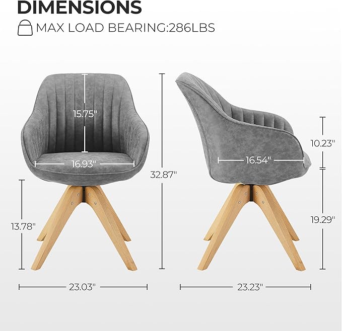 Zouron Mid Century Modern Accent Chair with Oak Wood Legs, Upholstered Swivel Chair No Wheels, Side Accent Armchair Vanity Chair for Small Space Home Office Living Room Bedroom, Gray