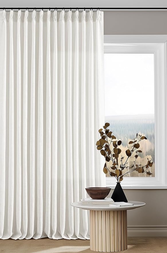 Off White Linen Pinch Pleated Curtains 80 Inches Long 2 Panels for Living Room Bedroom Beige White Textured Linen Pleated Hooks Rings Back Tab Boho Neutral Light Filter Curtain Drapes 80 Inch Length
